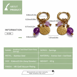 Pendientes de Aro con Dijes de Cuentas, Acero Inoxidable, Chapado al Vacío en Oro de 14K - Product Image 4