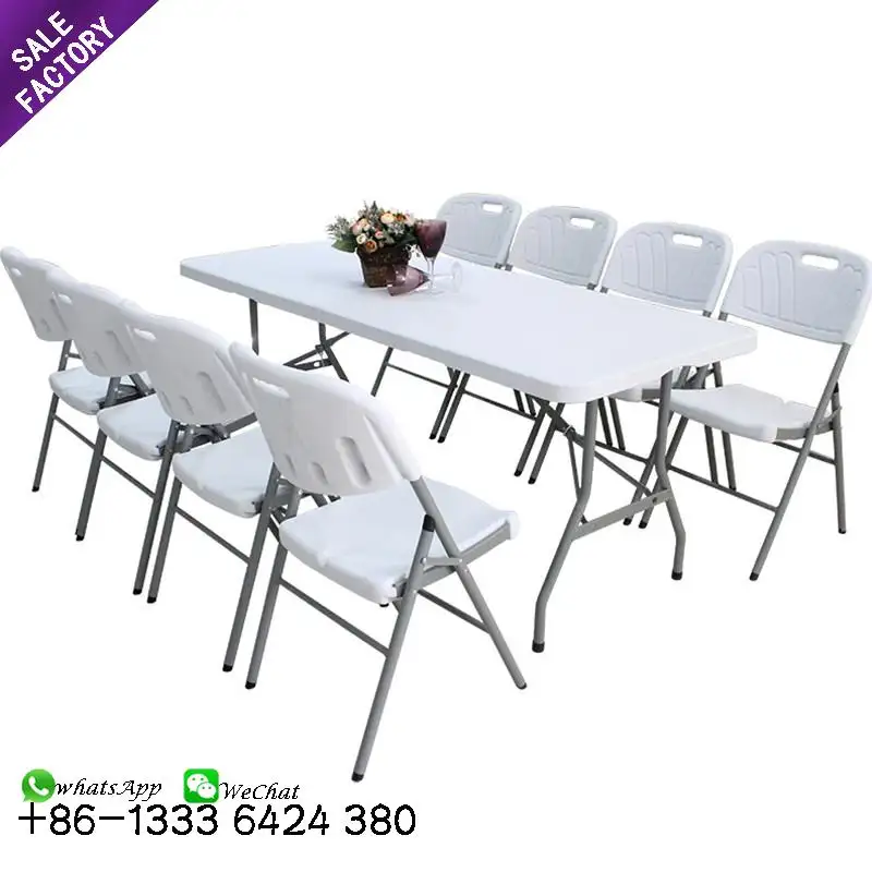 Mesa y sillas plegables y portátiles para acampar, juego de mesa Rectangular y plegable para eventos de boda, sillas blancas para exteriores