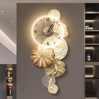 Peinture LED moderne 3D à neuf poissons Impression numérique Peinture décorative d'art mural de salon avec horloge Peinture lumineuse