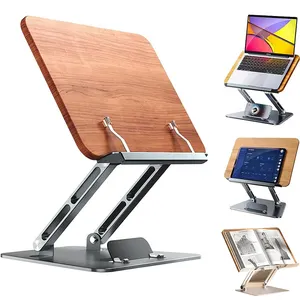 Soporte de escritorio para ordenador portátil, soporte de metal giratorio de madera, portátil de madera, aluminio, plegable, Tablet PC, soporte ajustable para portátil para cama