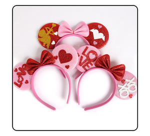 Cerchietto per Capelli a Forma di Cuore Rosa per Matrimoni e San Valentino, Accessorio per Capelli con Orecchie di Minnie e Mickey, Decorazione per Festival - Product Image 4