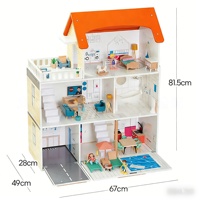 Vente en gros de maison miniature en bois pour poupées unisexes, modèle de villa pour enfants de 2 à 13 ans, jouet DIY orange