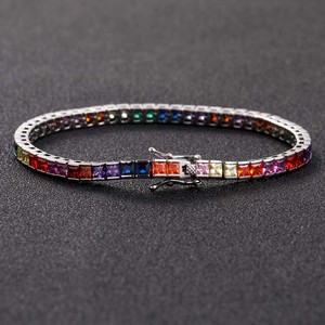 Hip Hop <b>Bracelet</b> Color Square Zircon Tennis Chain <b>Copper</b> Inlaid Men's Hip Hop Jewelry Tanjing Fashion Lijing Necklace - Product Image 2