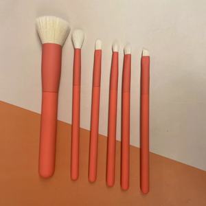 Luxury Orange 6-Piece Synthetic Hair Makeup <b>Brush</b> Set Natural Wood Handle Aluminum Ferrule Face Shaving <b>Brush</b> Kit - Product Image 4