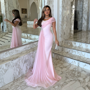 Vestido <span class=keywords><strong>de</strong></span> Noche Sharon Said SF401 Color <span class=keywords><strong>Rosa</strong></span> Claro, Estilo Sirena, Hombros Descubiertos, Plisado y con Cuentas, para Mujer, Ideal para Bodas y Fiestas - Product Image 2