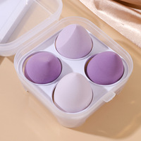 Spons Makeup Wajah PU Bebas Lateks Bentuk Tetesan Air Ungu untuk Kosmetik, dengan Desain Blush Sudut untuk Penyekat Riasan