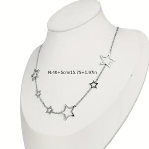 Elegante Collar con Estrella Hueca Estilo Vintage, Chapado en Oro de 18k, Joyería Impermeable de Acero Inoxidable, Cadena de Eslabones, Collar con Dije para Mujer - Product Image 3