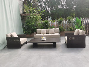 Set <span class=keywords><strong>Sofa</strong></span> taman aluminium luar ruangan, Modern dengan meja kopi 3 kursi <span class=keywords><strong>Sofa</strong></span> tunggal tahan karat - Product Image 2