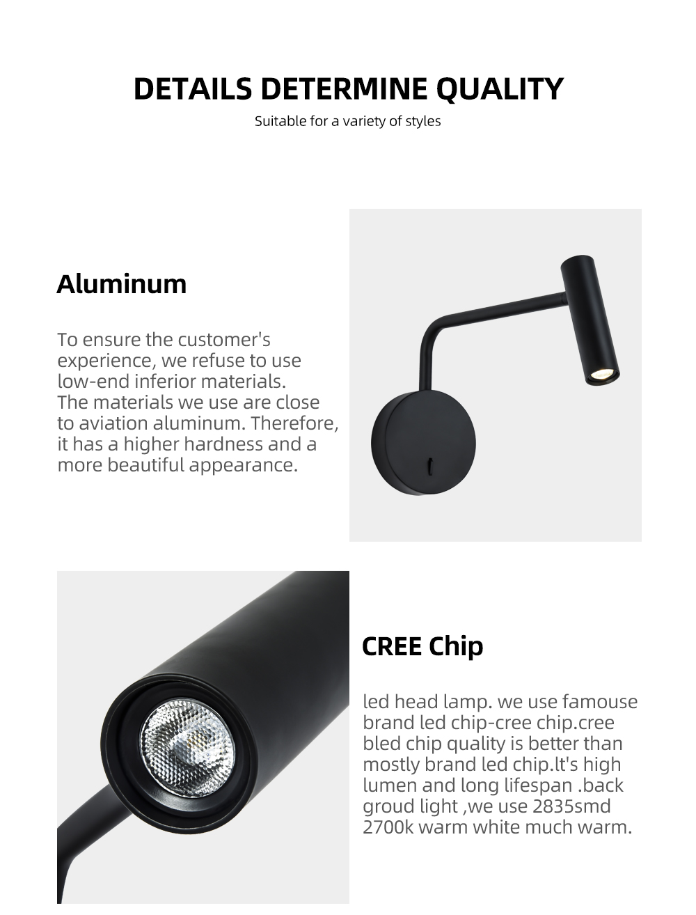 Indoor 3w Led Wall Lamp Adjustable Aluminum Wall Light For Bedroom Hotel Living Room