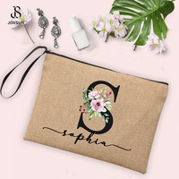 JOYSUN Trousse de Toilette de Voyage Portable, Pochette en Lin pour Maquillage, Sac Cosmétique en Jute avec Fermeture Éclair, Personnalisable avec Logo