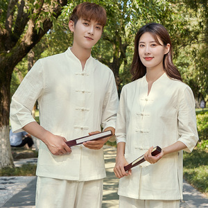 Uniforme de meditación Zen, Tops y pantalones de algodón y lino que absorben el sudor, cuello en V, ajuste holgado, <span class=keywords><strong>ropa</strong></span> para práctica de té Zazen, <span class=keywords><strong>ropa</strong></span> de <span class=keywords><strong>Yoga</strong></span>, <span class=keywords><strong>ropa</strong></span> de Tai Chi - Product Image 2