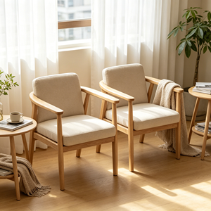 Chaise de salon scandinave en bois massif, chaise de loisirs moderne avec accoudoirs, mobilier écologique pour la maison - Product Image 2