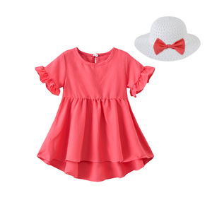 Robe d'été décontractée à manches courtes pour enfants, robe t-shirt pour filles, robe unie asymétrique pour bébés filles - Product Image 3