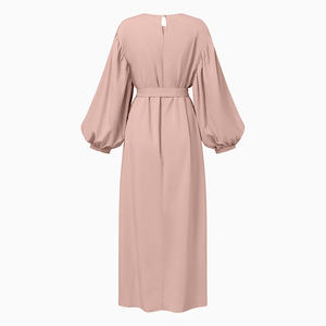 Grueso musulmán Sudeste asiático moda linterna manga paquete cintura paquete cadera Abayas cuello redondo manga larga vestido de mujer - Product Image 2