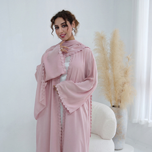 عباءة نسائية إسلامية من قماش النيدا مع زخارف الدانتيل من ميكسيزو، موديل 2026، عباءة مفتوحة للنساء المسلمات مع حجاب - Product Image 5