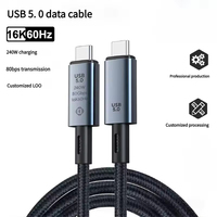 Kabel Data USB 5.0 Pengisian Cepat Berbahan Aluminium Alloy dengan Pelindung Foil Nilon Kepang, PD240W 80Gbps Thunderbolt 5 0.5M/1M/1.5M Tipe-C/C