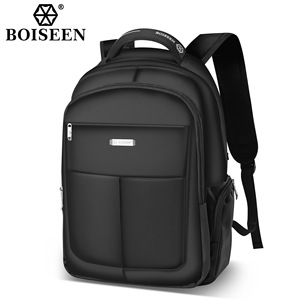 Boiseen Men's Business Backpack Large Capacity Waterproof Laptop Bag For Travel Work Solid Color Black - Product Image 1
