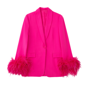 Damen Designer Jacke Hochwertiger Einzel blazer mit natürlichen Federn Verzierung knopf Perlen Diamanten Gestrickt - Product Image 4