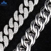 Collier de bijoux fins S925 en argent Sterling 10mm 12mm 14mm 15mm Hip Hop glacé 2 rangées Vvs1 Moissanite diamant chaîne à maillons cubains