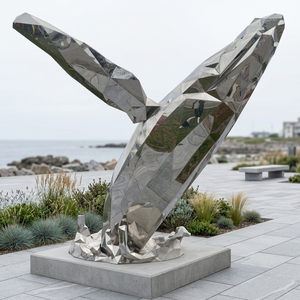 Escultura de ballena de acero inoxidable pulido en 3D de tamaño real, estatua de animal de metal con acabado de espejo para exhibición artística en exteriores - Product Image 2