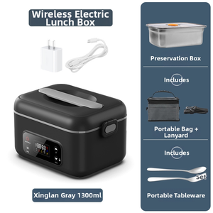 Boîte à lunch <span class=keywords><strong>chauffante</strong></span> électrique portable de 1,3 L, alimentée par <span class=keywords><strong>batterie</strong></span> rechargeable, chauffe-aliments en acier inoxydable, bol à riz anti-fuite - Product Image 6