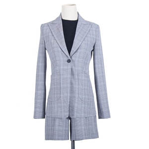 Nuovo Stile Completo da <span class=keywords><strong>Donna</strong></span> con Motivo a Quadri, <span class=keywords><strong>Blazer</strong></span> con Colletto a V e Pantaloncini per Uniforme da Ufficio e Abbigliamento da Lavoro - Product Image 1