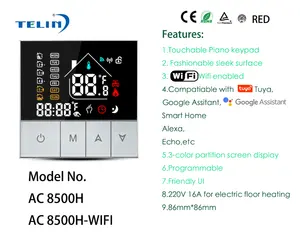 텔린 AC8500-WIFI 투야 알렉사 디지털 바닥 난방 시스템 집 스마트 온도 조절기 와이파이 온도 조절기 사우나 룸