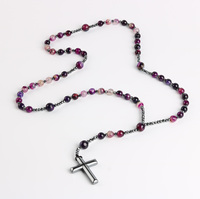 Collier pendentif croix en pierre naturelle pour homme, hématite, œil de tigre, turquoise, perles de pierres précieuses, chapelet, bijoux chrétiens