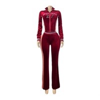 Ensemble deux pièces de sport pour femme : haut à manches longues et pantalon en velours brodé, disponible en 3 couleurs