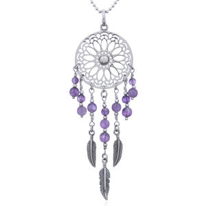 Silver Mandala <b>Dreamcatcher</b> Pendant Amethyst Beads Wholesale Sterling Silver Jewellery - Product Image 1