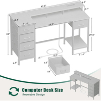 Bureau de bureau à domicile réversible 5 tiroirs de rangement en tissu métallique lumières LED prises de courant conception portable pliable pour les jeux sur ordinateur