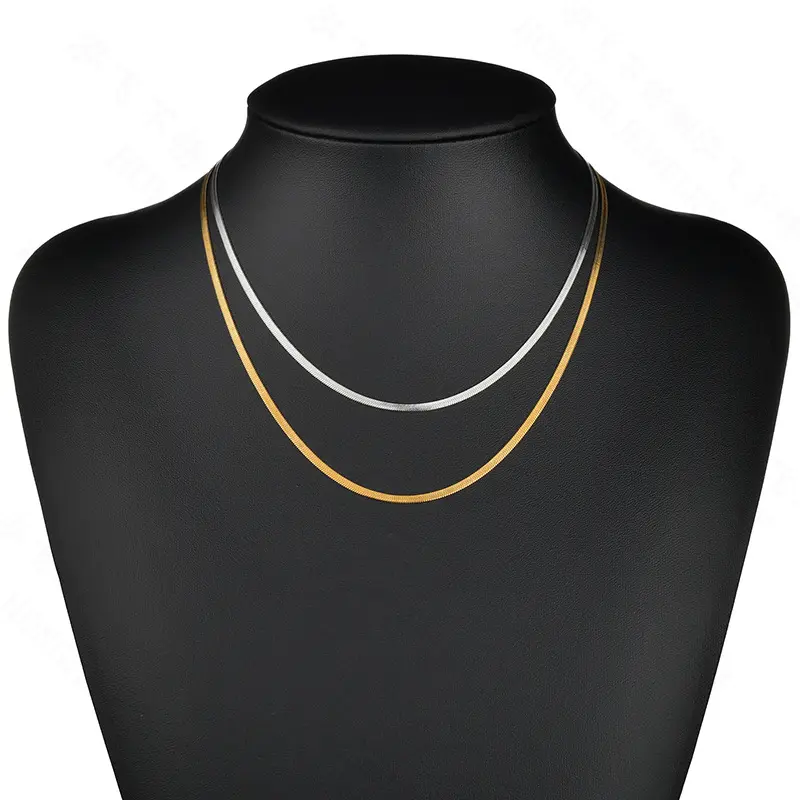 Best Sell Woman Man Plain Golden Plated Stainless Steel Flat Snake Chain Necklace Gold