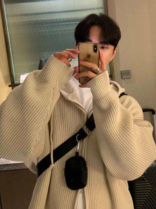 Maglione Autunno-Inverno per Uomo, Cardigan Lavorato a Maglia <span class=keywords><strong>con</strong></span> <span class=keywords><strong>Zip</strong></span> in Tinta Unita - Product Image 1