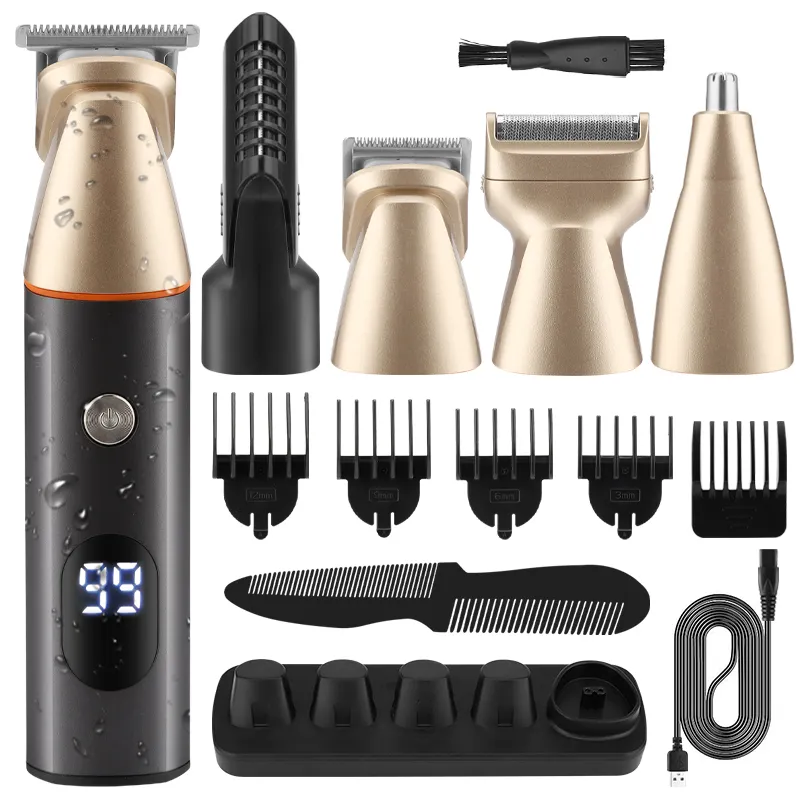 RESUXI LK-881 Professional Waterproof Hair Clipper Men Rechargeable Cordless Electric Razor 5 In 1 Barbers Beard Hair Trimmer