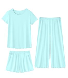 Liquidación de Stock: Conjunto de 2 Piezas de Bambú para Mujer, Color Sólido, Manga Corta, Cuello Redondo, Ropa de Dormir Holgada, Listo para Enviar - Product Image 3