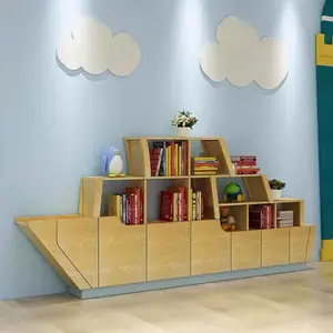 Étagère de sol à sol en forme de bateau créatif nordique pour fenêtre fond décoration murale bibliothèque affichage de livre d'images pour enfants