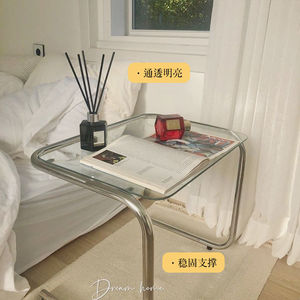 Wan Yusen <b>Glass</b> <b>Side</b> <b>Table</b> Plated Metal Frame Minimalist Bedside <b>Table</b> For Bedroom Living Room - Product Image 3