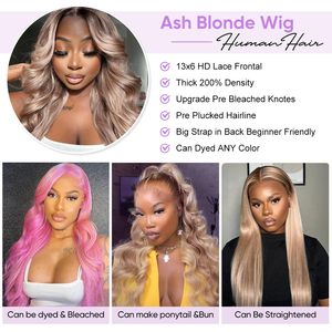 Perruque Sans Colle Frontale Complète 13x6 en Dentelle HD Pré-Coupée Ombrée Blond Cendré Couleur Thé Vison, Cheveux Vierge Bruts, Perruque Frontale en Dentelle de Cheveux Humains - Product Image 3