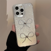 Coque de téléphone transparente scintillante avec nœud perlé et étoiles pour iPhone 18 Pro 17 16 15 14 13 12 11 Pro Max Plus, en silicone souple