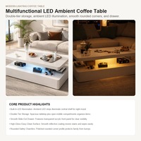 Table basse moderne à LED avec éclairage d'ambiance, finition brillante, multifonctionnelle, à double niveau, pour petit appartement, salon