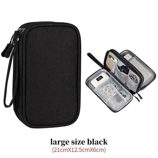 Electronic Organizer Travel Case Portable for Multiple Storage Mesh Pockets Cables Airplane Zipper Water Resistant