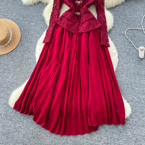 Abiti Eleganti <span class=keywords><strong>da</strong></span> <span class=keywords><strong>Donna</strong></span> con Fiocco in Pizzo, Maniche Lunghe, Vita Strutturata e Pieghe, Vestito Formale <span class=keywords><strong>da</strong></span> <span class=keywords><strong>Cerimonia</strong></span> - Product Image 6