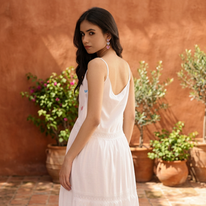 Robe en coton blanche à fleurs peinte à la main pour femmes, personnalisable, décontractée, élégante, style ODM, logo, tailles XS-5XL - Product Image 3