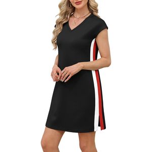 FOXA Vestido de verano para mujer con cuello en V, manga corta, bloques de color, corte holgado, transpirable, informal, para vacaciones en la playa, con abertura lateral - Product Image 4
