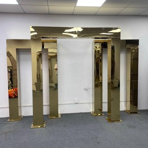 Vàng Đám Cưới Vòm Khung Nền Thép Không Gỉ Giai Đoạn <span class=keywords><strong>Backdrop</strong></span> Với Hoa Nhân Tạo Cho Đám Cưới Dàn - Product Image 1