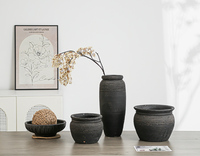 Vases rustiques vintage FANGSHENG en terre cuite, faits à la main, en céramique noire, forme de bouteille antique, grand pot à fleurs pour bureau et jardin