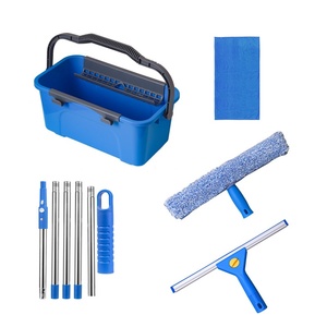 Kit professionnel de nettoyage de vitres en plastique <span class=keywords><strong>avec</strong></span> <span class=keywords><strong>seau</strong></span>, perche télescopique, brosse et raclette – Écologique et durable pour usage domestique et commercial - Product Image 1