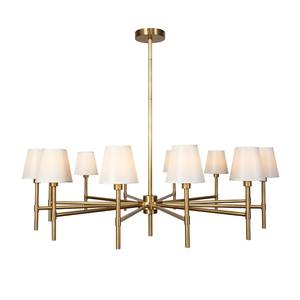 Modern Brass Chandelier for Hotel Project <b>Dining</b> Room Lighting Fixtures Fabric Shade Linear Multi-<b>Light</b> Rhodes Round Chandelier - Product Image 1
