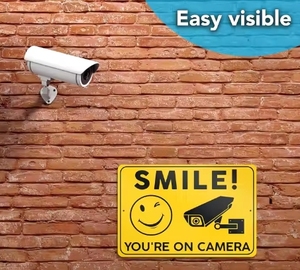 Letrero <span class=keywords><strong>de</strong></span> metal <span class=keywords><strong>de</strong></span> aluminio Señal <span class=keywords><strong>de</strong></span> advertencia informativa 'sonríe Estás EN LA cámara' Durabilidad reflectante para hospitales Escuelas Tamaño personalizado - Product Image 3