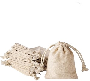 Sacs en coton et lin naturels en gros avec cordon de serrage, petites pochettes à bijoux en toile de jute, emballage cadeau vierge personnalisable avec logo pour faveurs de mariage - Product Image 1